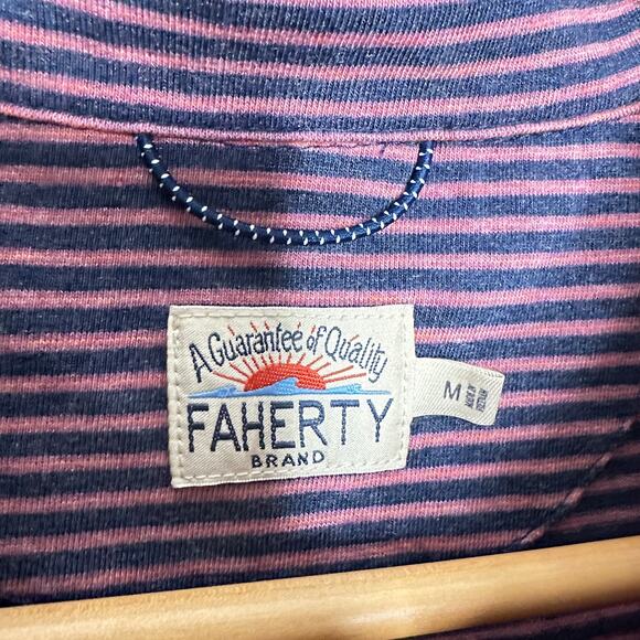 FAHERTY Movement Short Sleeve Performance Polo Stripe Pink Blue Sz L {II7} - Picture 4 of 6